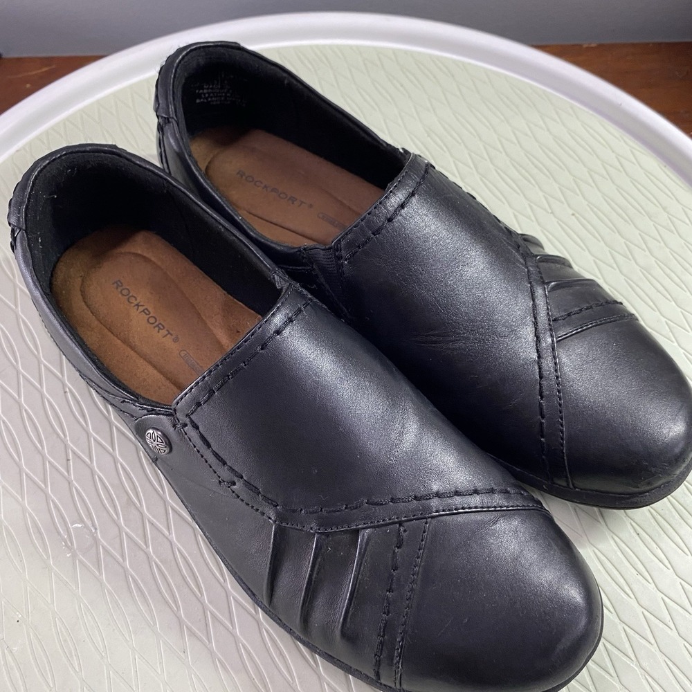 Rockport Women's Black Leather Slip On Loafers- Sz 9.5 Cushion Comfort